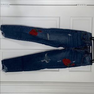 Floral embroidered ripped jeans, worn twice